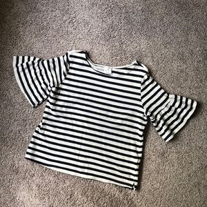 Navy and off-white striped knitted shirt, L
